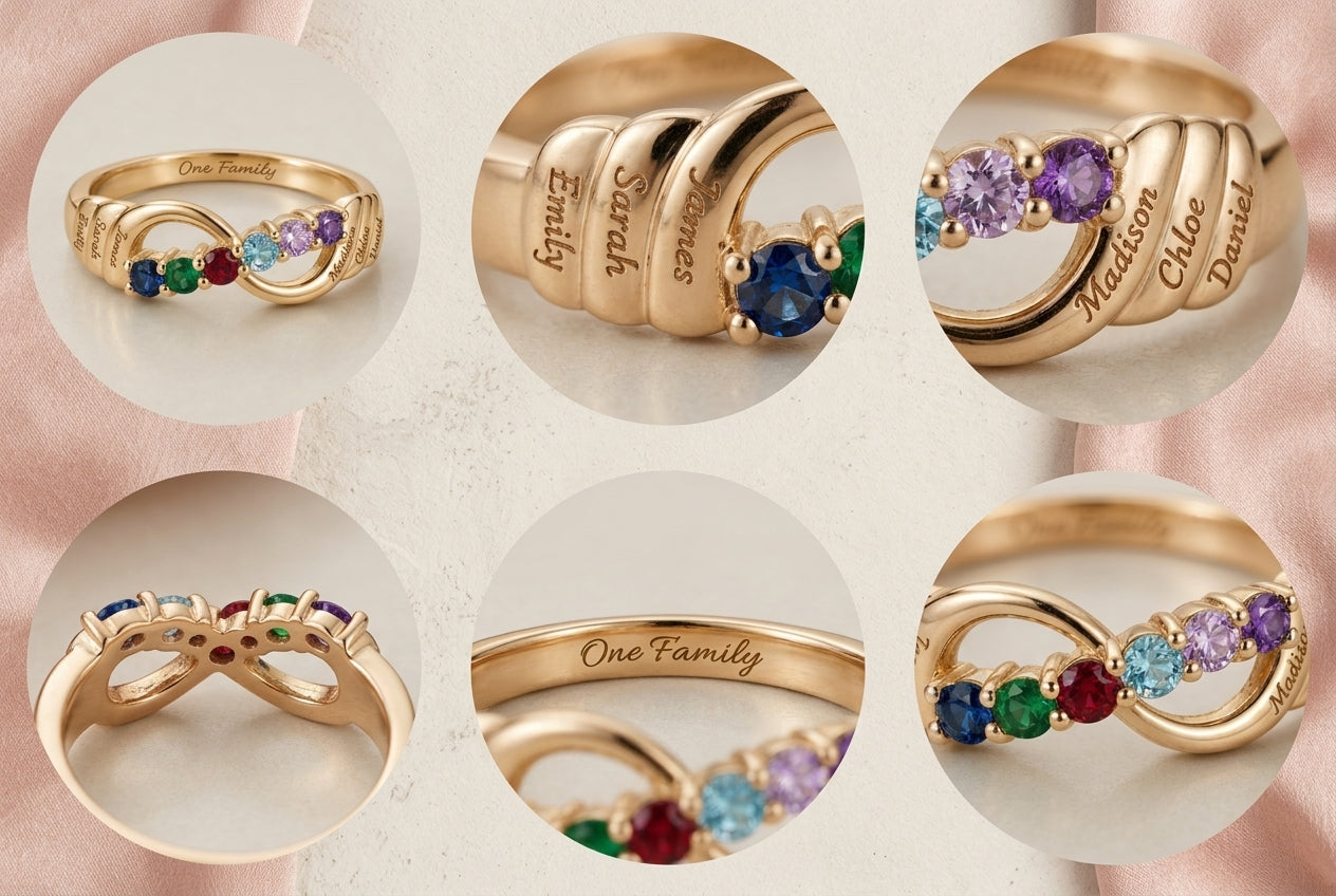 Six birthstone colors in six real positions