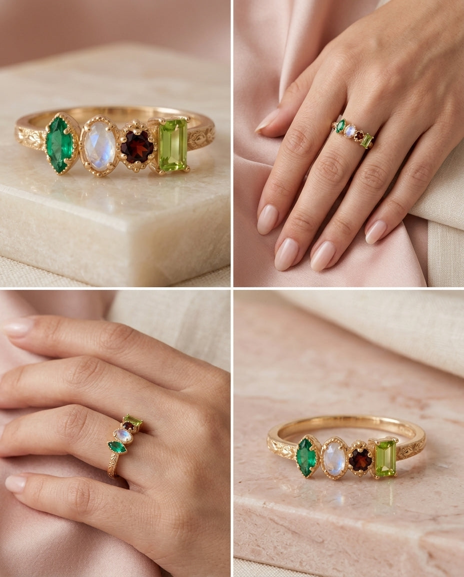 Four birthstone shapes in four positions
