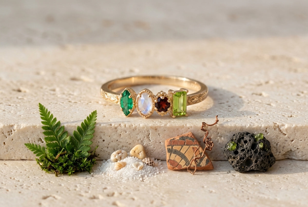 Four real birthstone places in mixed-shape design