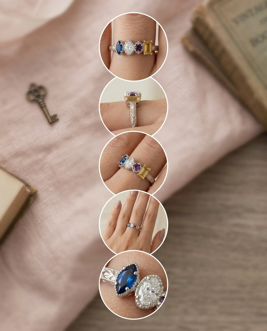 Five birthstone positions at wearable scale