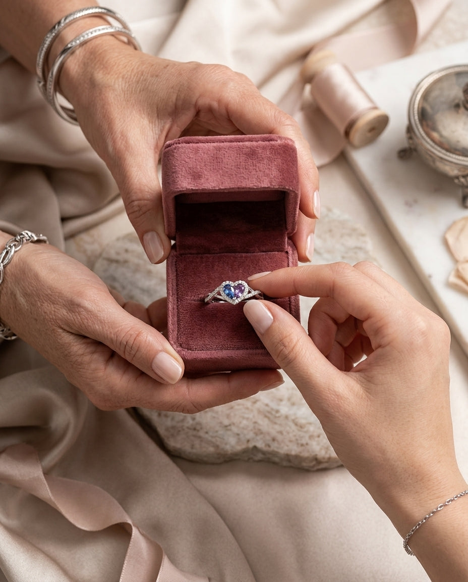 Mother-daughter shared ring gift moment