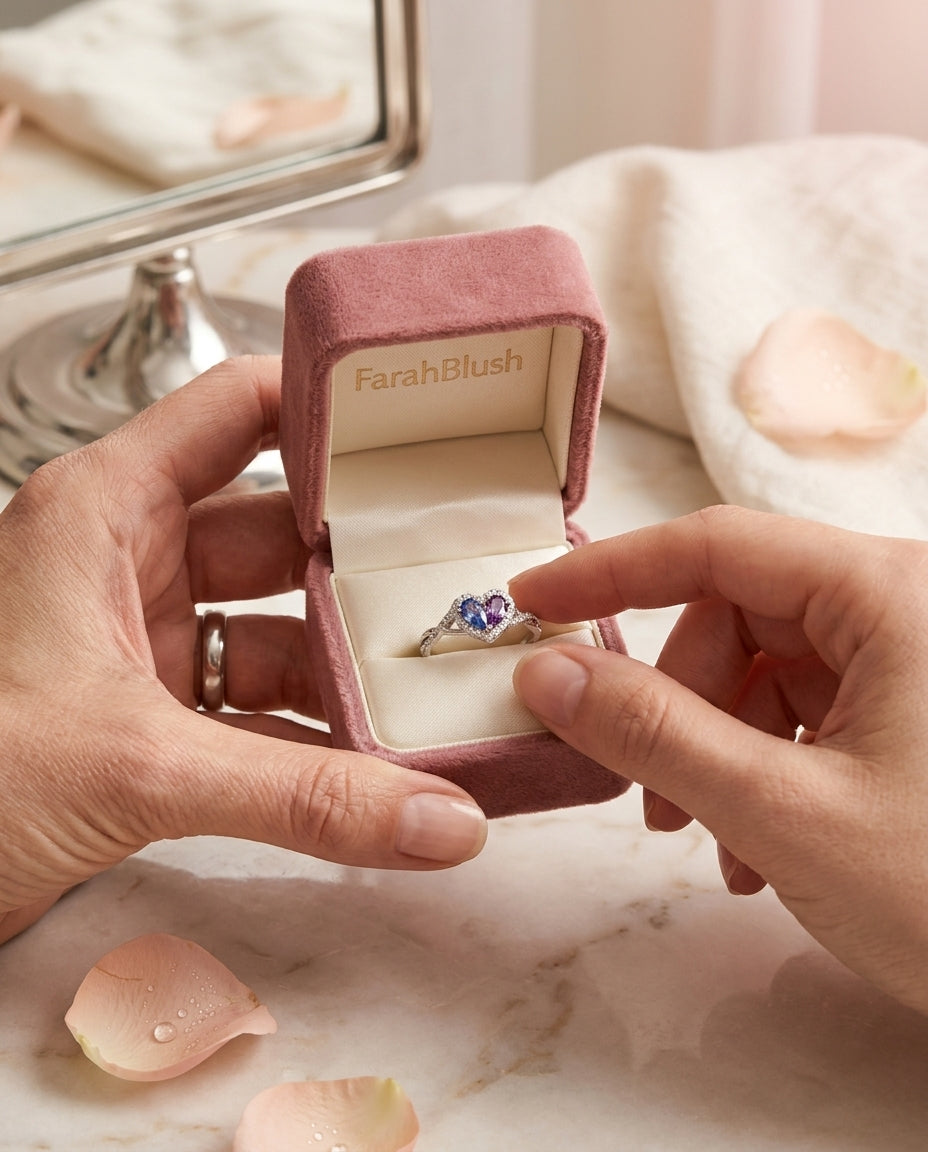 Shared mother-daughter ring gift close-up