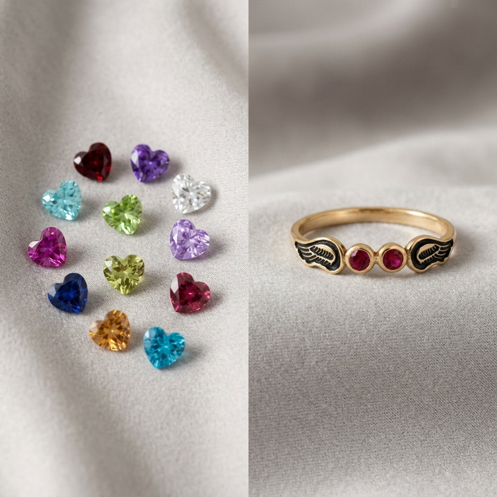 Date versus birthstone memorial ring comparison