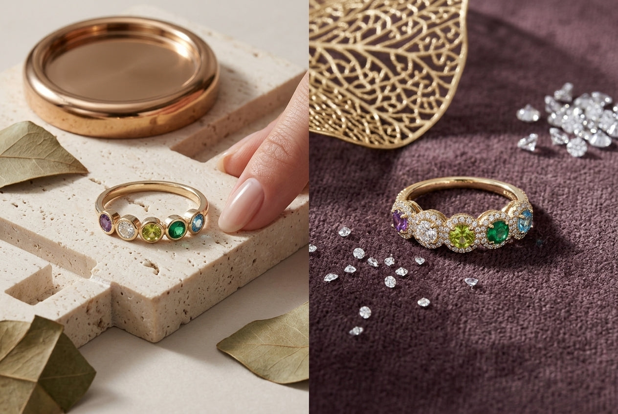 Bezel, Halo, Open or Crossover? A Visual Guide to Family Ring Styles — main editorial visual