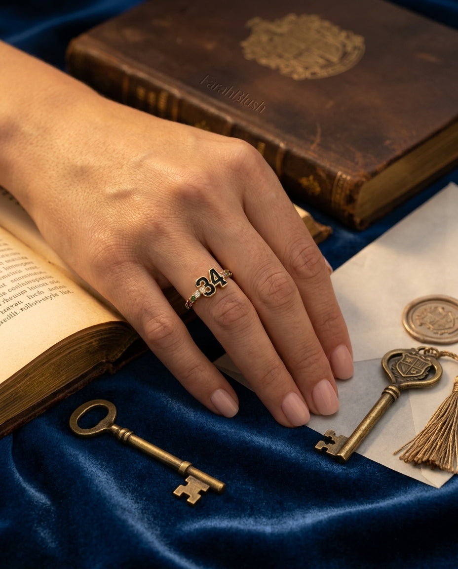 Class year ring at wearing scale