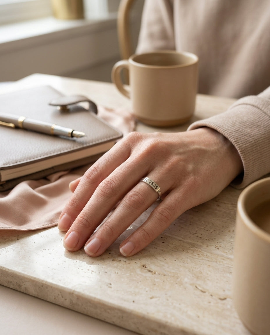 Memorial date ring at everyday wearing scale