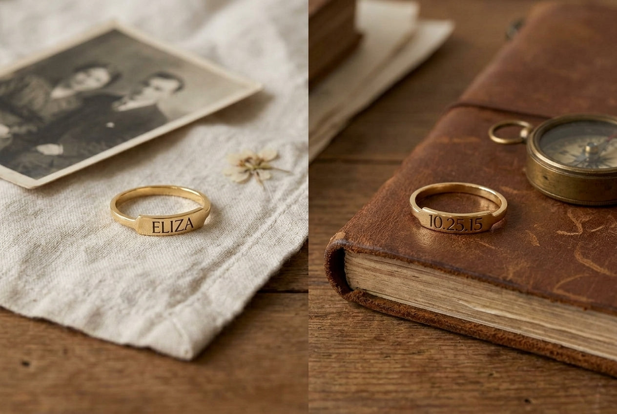 Quiet keepsake ambience: name-led versus date-led