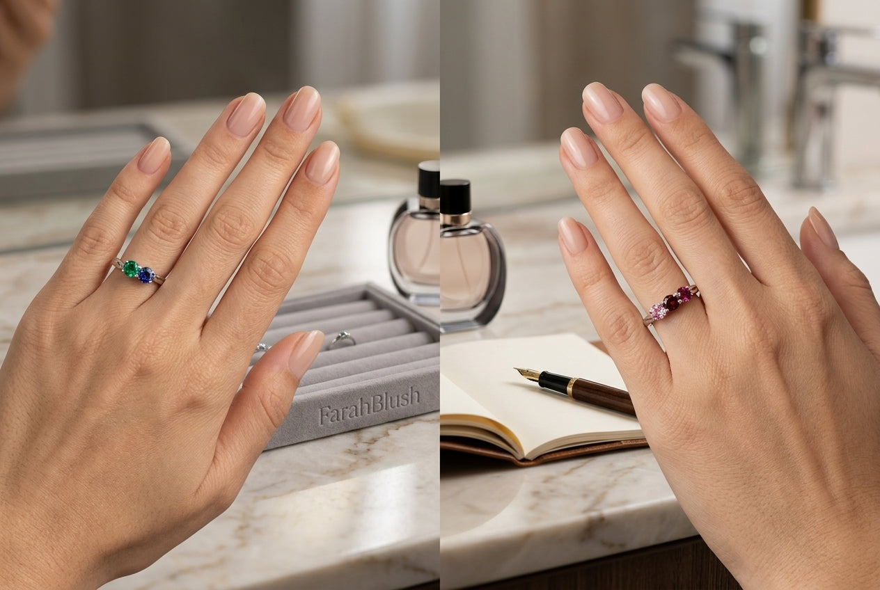 Two versus three birthstones in one design family