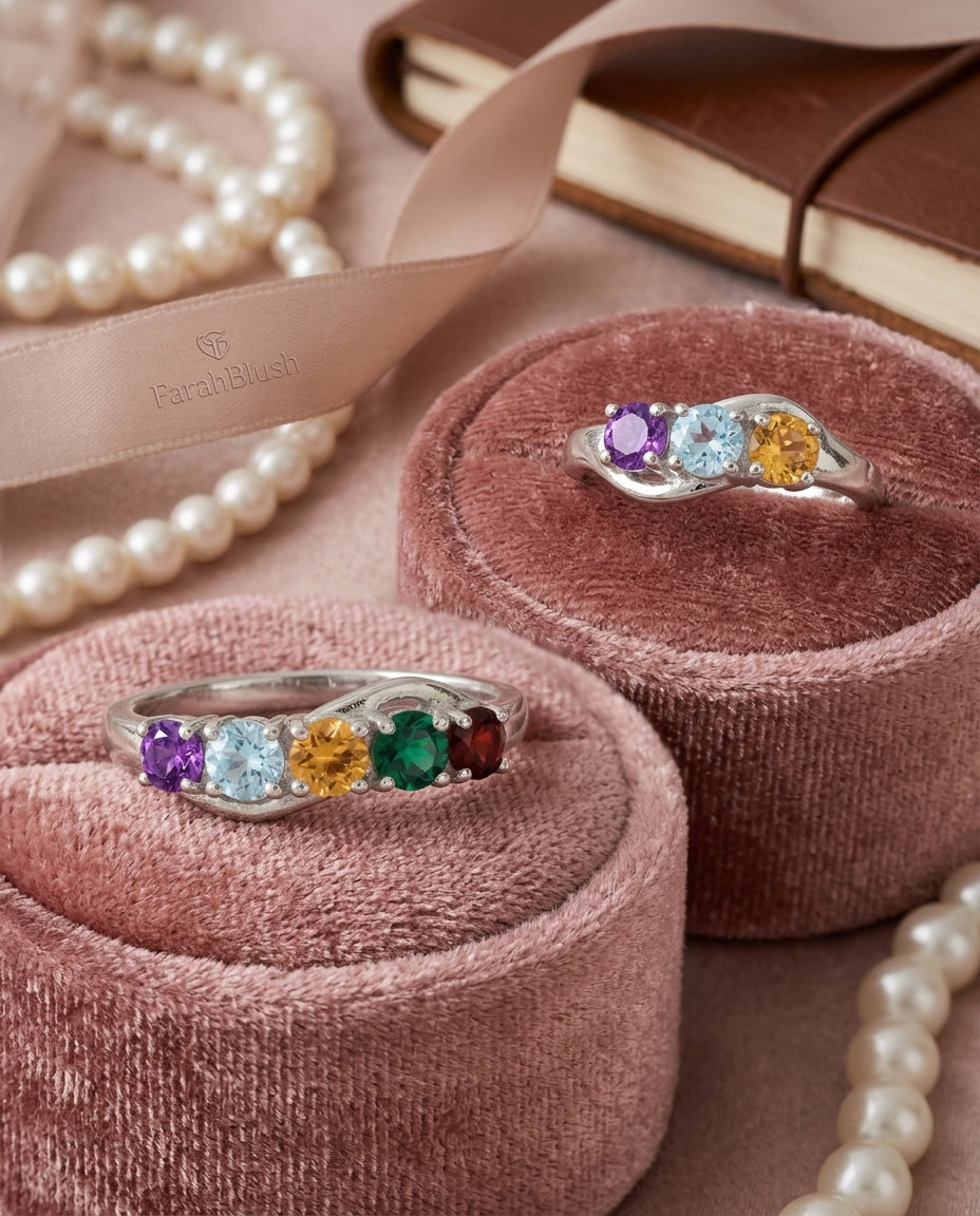 Three versus five birthstones on wave band