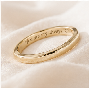 Engraved gold ring on soft fabric