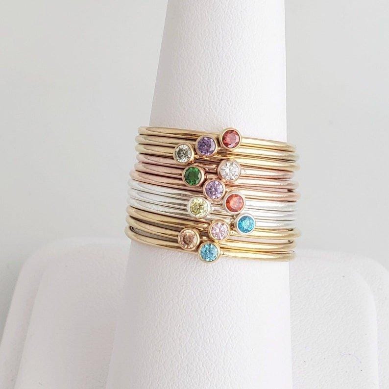 Personalized Name Birthstone Ring Stack | Custom Engraved Ring, Stackable Rings | Family Jewelry, Mothers Day Gift