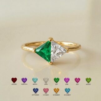 Personalized two-stone geometric birthstone ring
