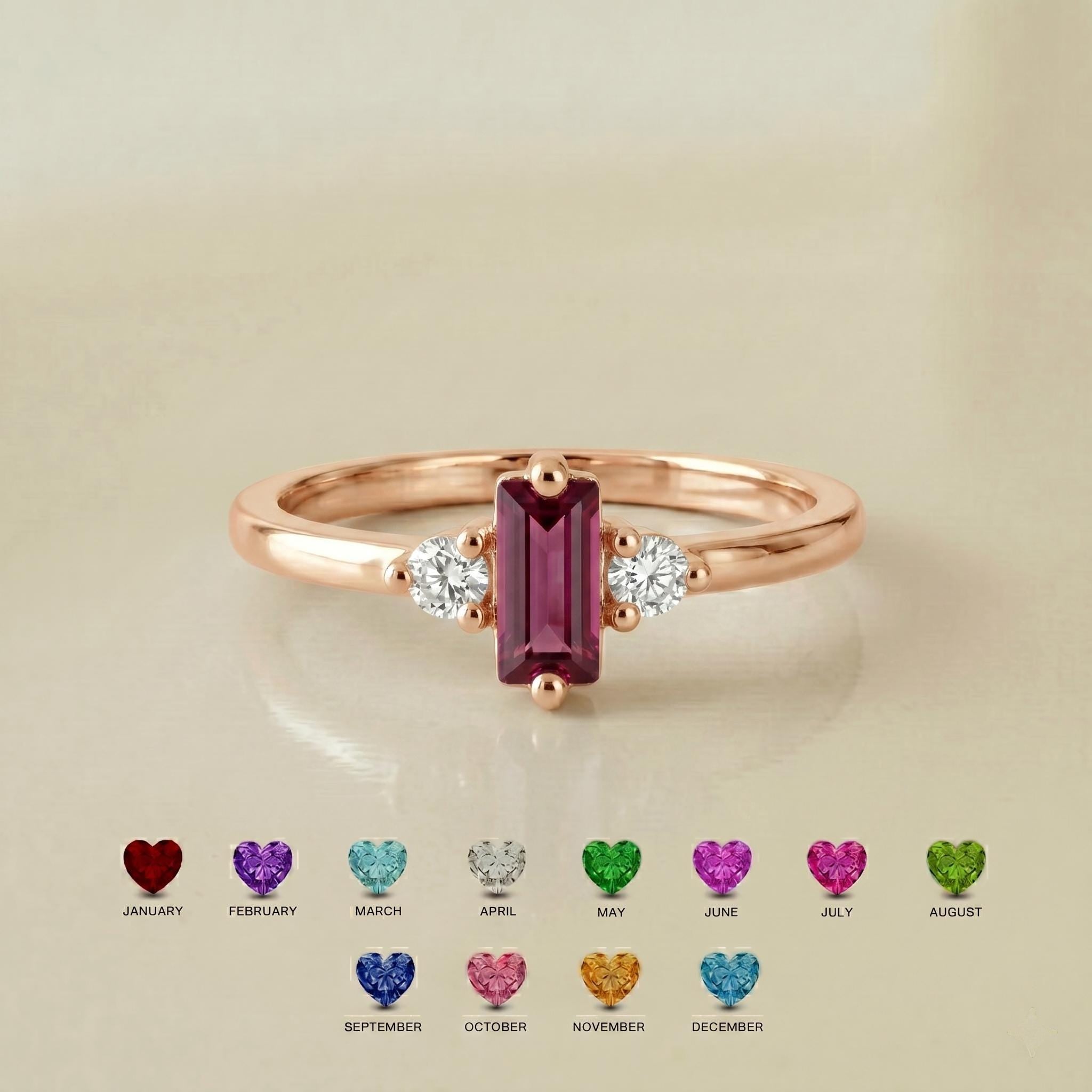 Birthstone Ring for Mother's Day with Custom Color | Personalized Color Birthstone Ring | Meaningful Mother Daughter Jewelry