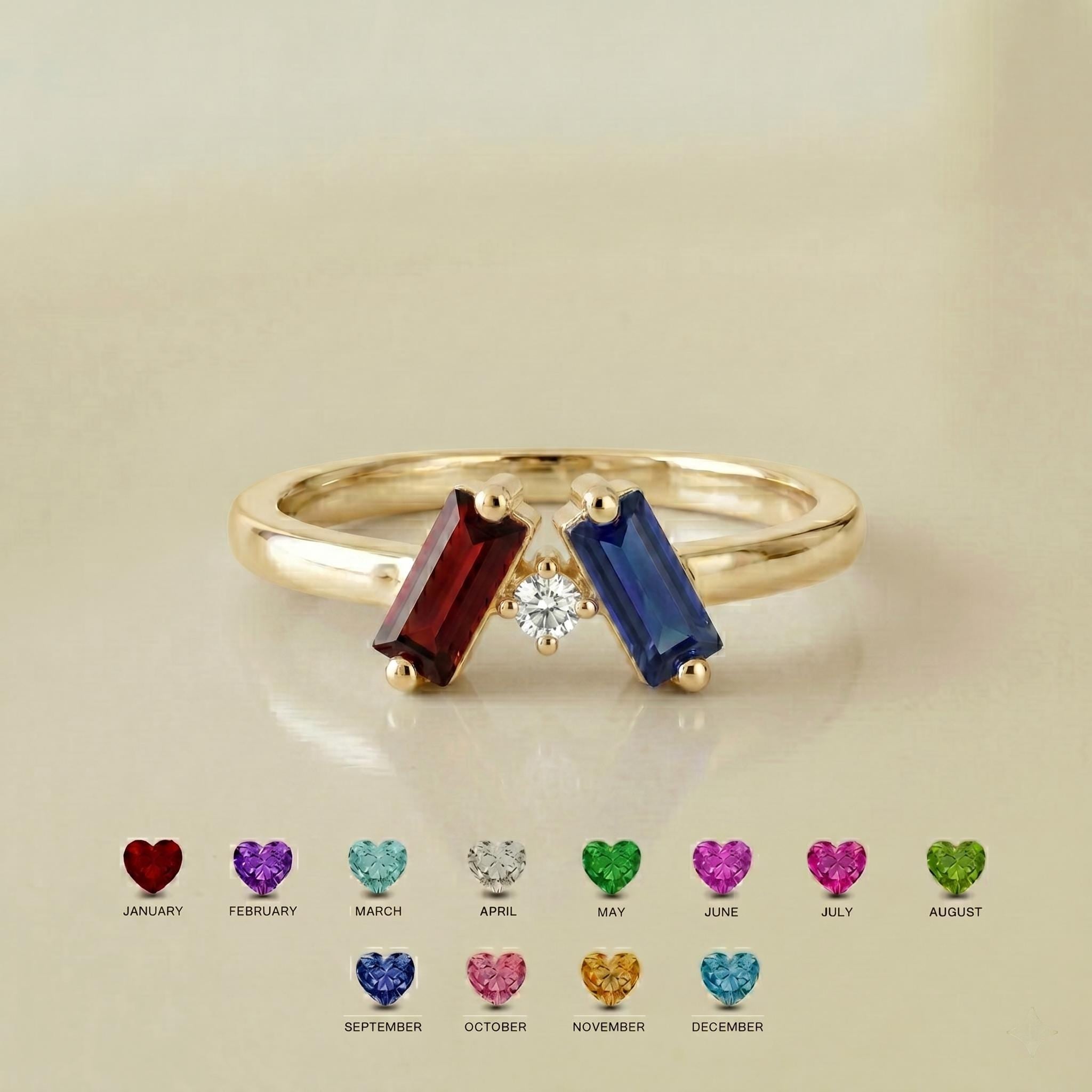 Birthstone Ring for Mother's Day with Custom Color | Personalized Color Birthstone Ring | Meaningful Mother Daughter Jewelry