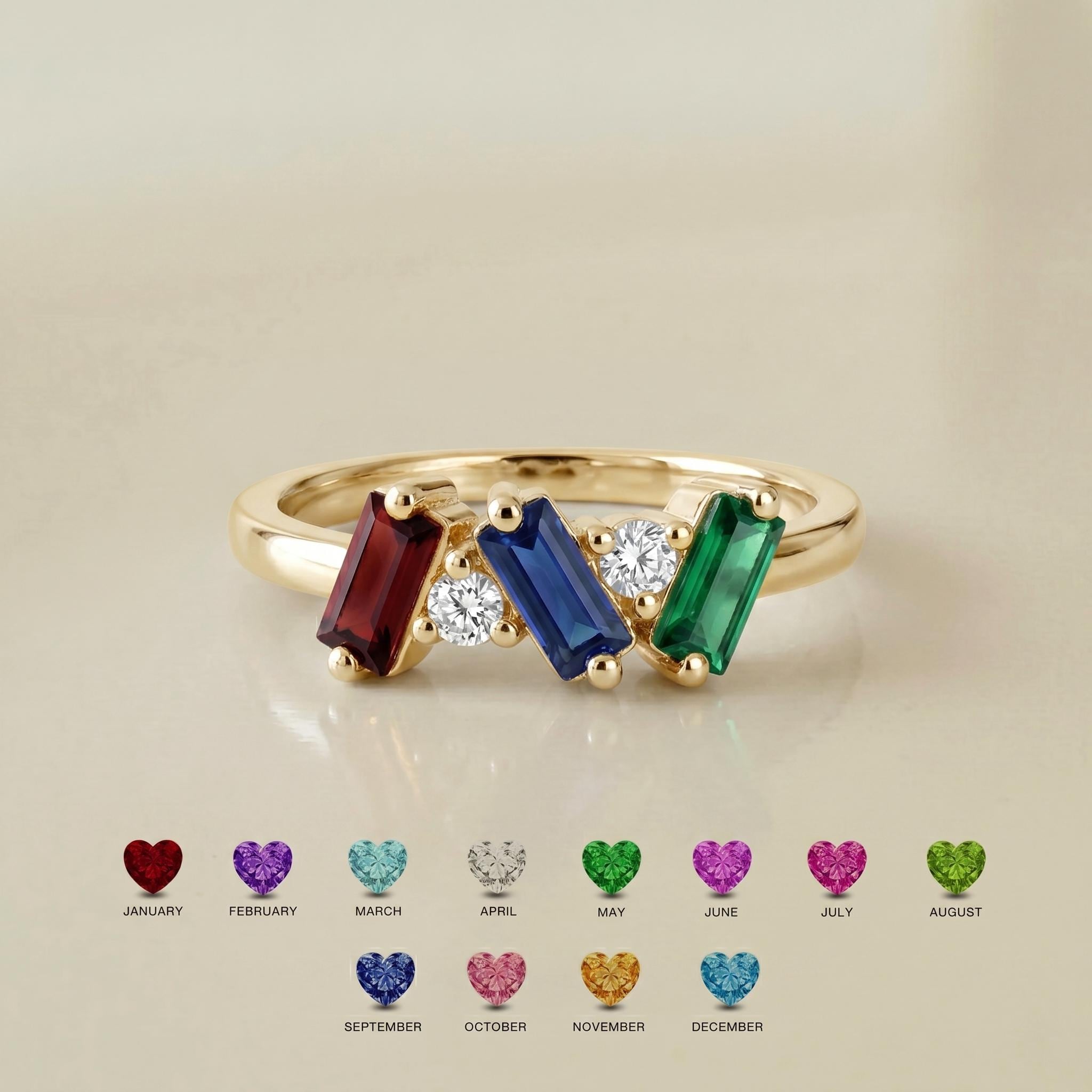 Birthstone Ring for Mother's Day with Custom Color | Personalized Color Birthstone Ring | Meaningful Mother Daughter Jewelry