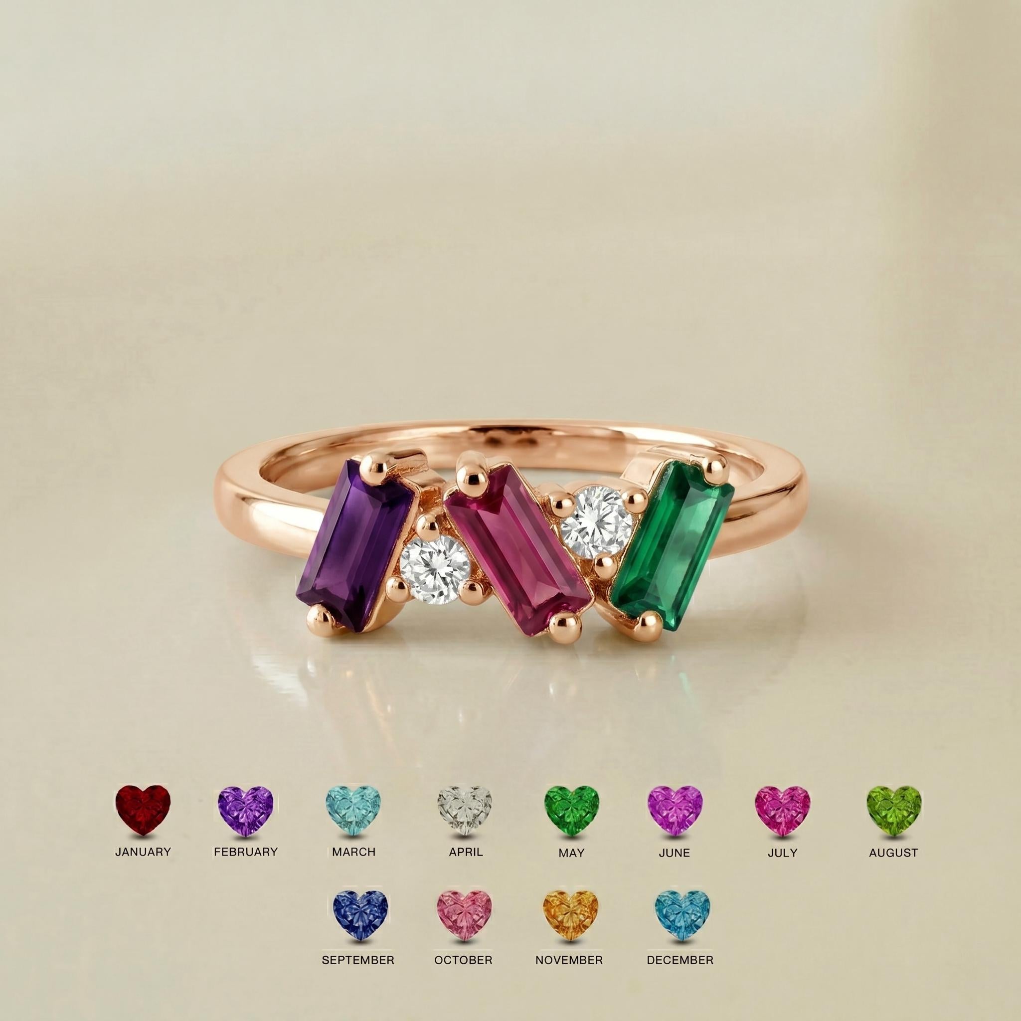 Birthstone Ring for Mother's Day with Custom Color | Personalized Color Birthstone Ring | Meaningful Mother Daughter Jewelry