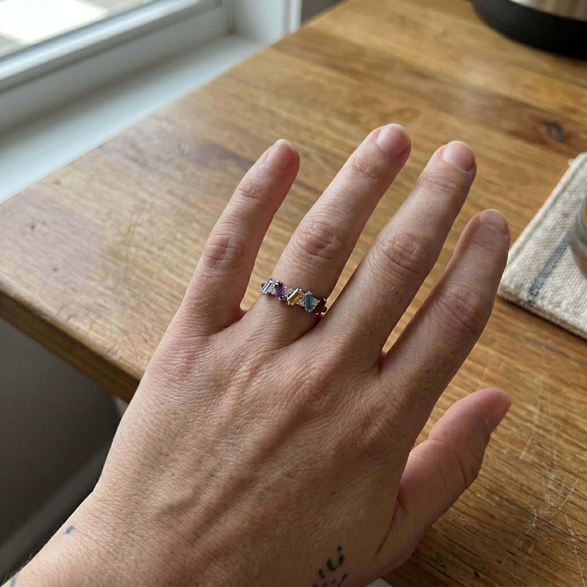 Birthstone Ring for Mother's Day with Custom Color | Personalized Color Birthstone Ring | Meaningful Mother Daughter Jewelry