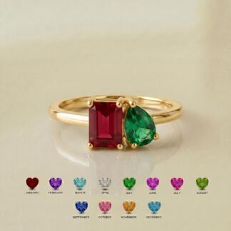 Personalized two-shape family birthstone ring