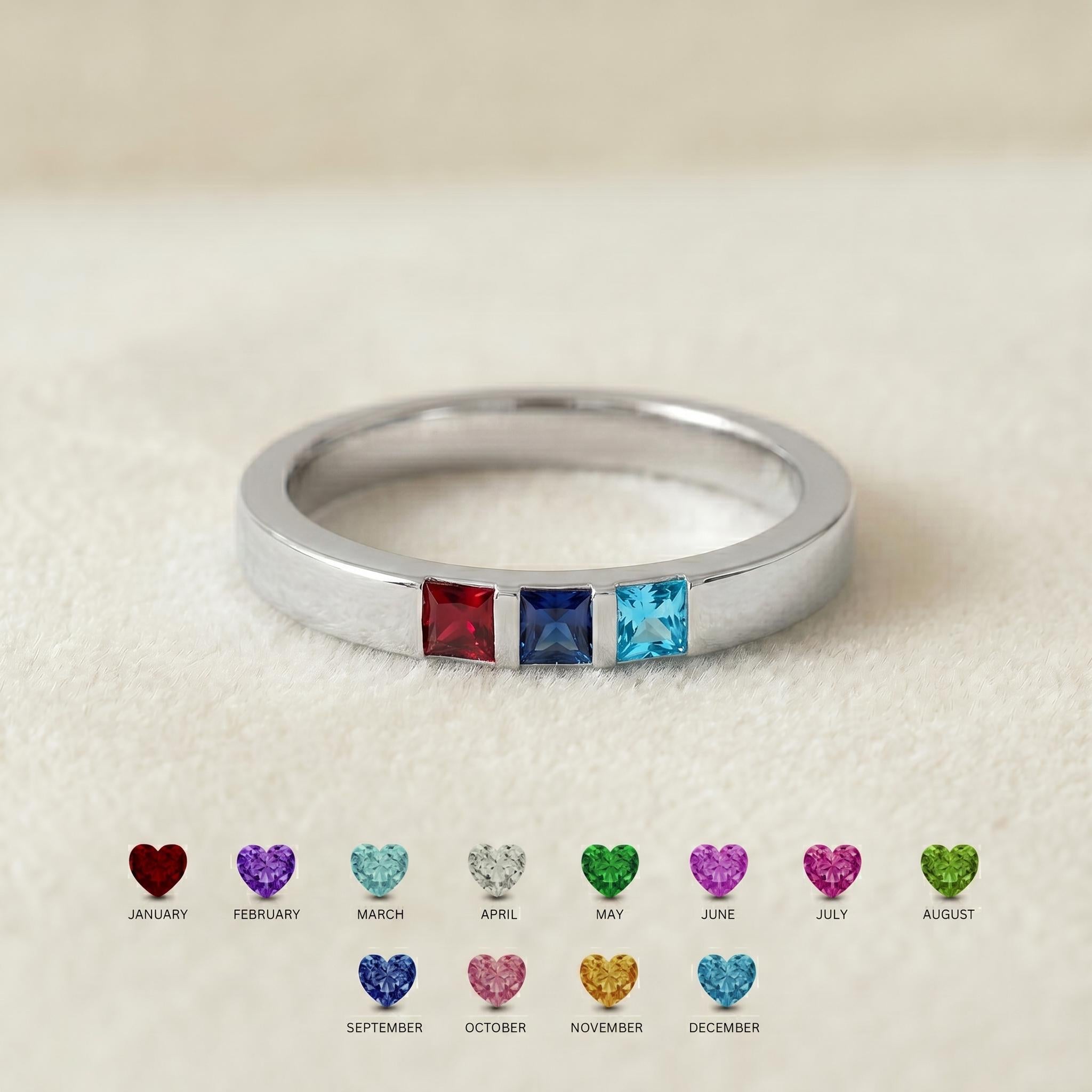 Personalized Birthstone Band Ring with Custom Color | Mothers Day Gift for Mom, Custom Family Ring | Mom and Daughter Jewelry