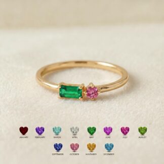 BRS016 two-stone mother daughter birthstone ring