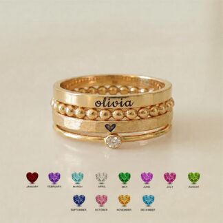 BRS014 personalized beaded ring stack