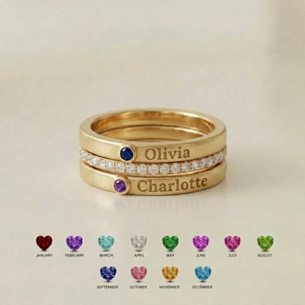 BRS021 name and birthstone family ring set