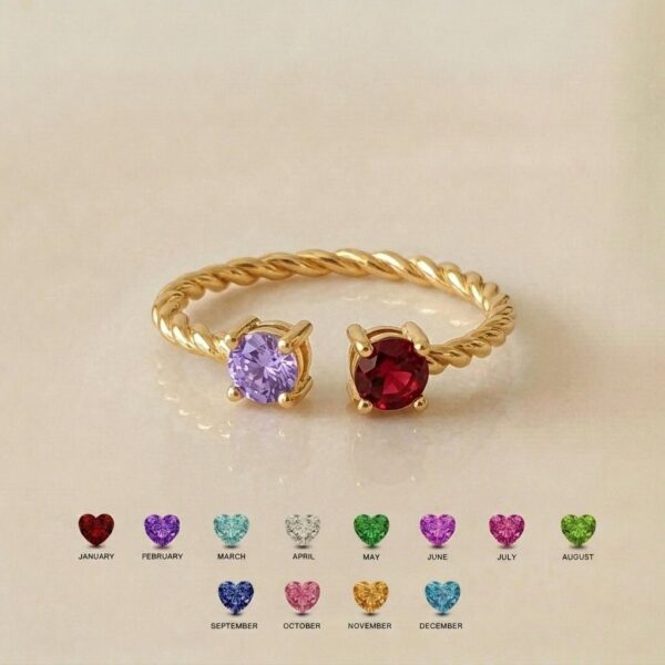 Personalized two-stone twisted birthstone ring