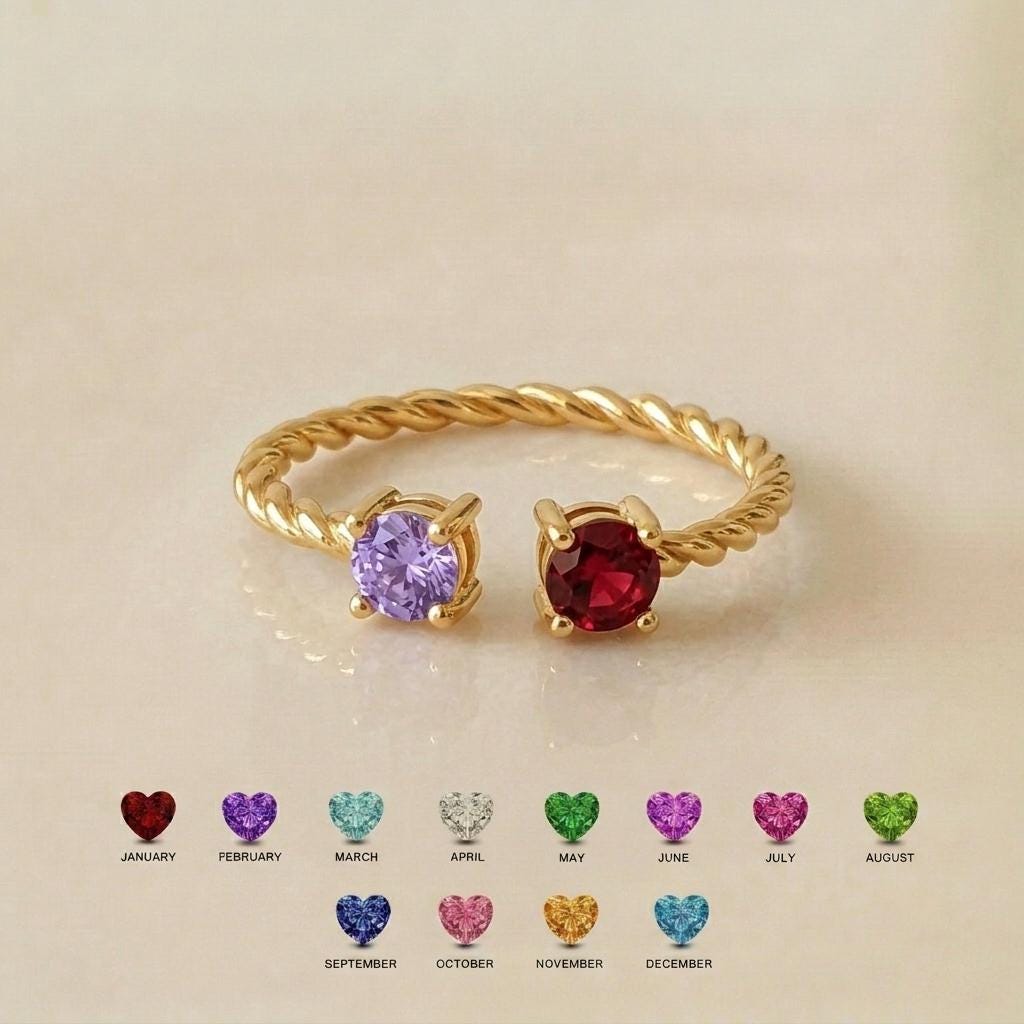 Personalized two-stone twisted birthstone ring