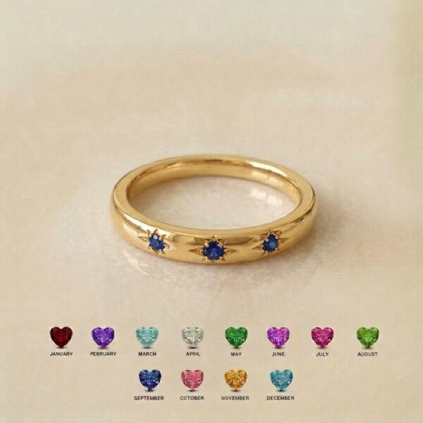 Personalized three-star birthstone ring