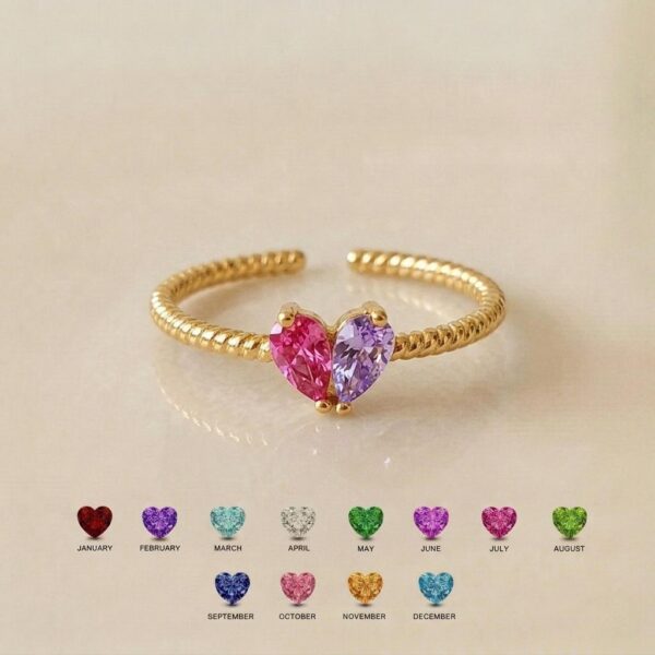 BRS030 two-stone family birthstone ring