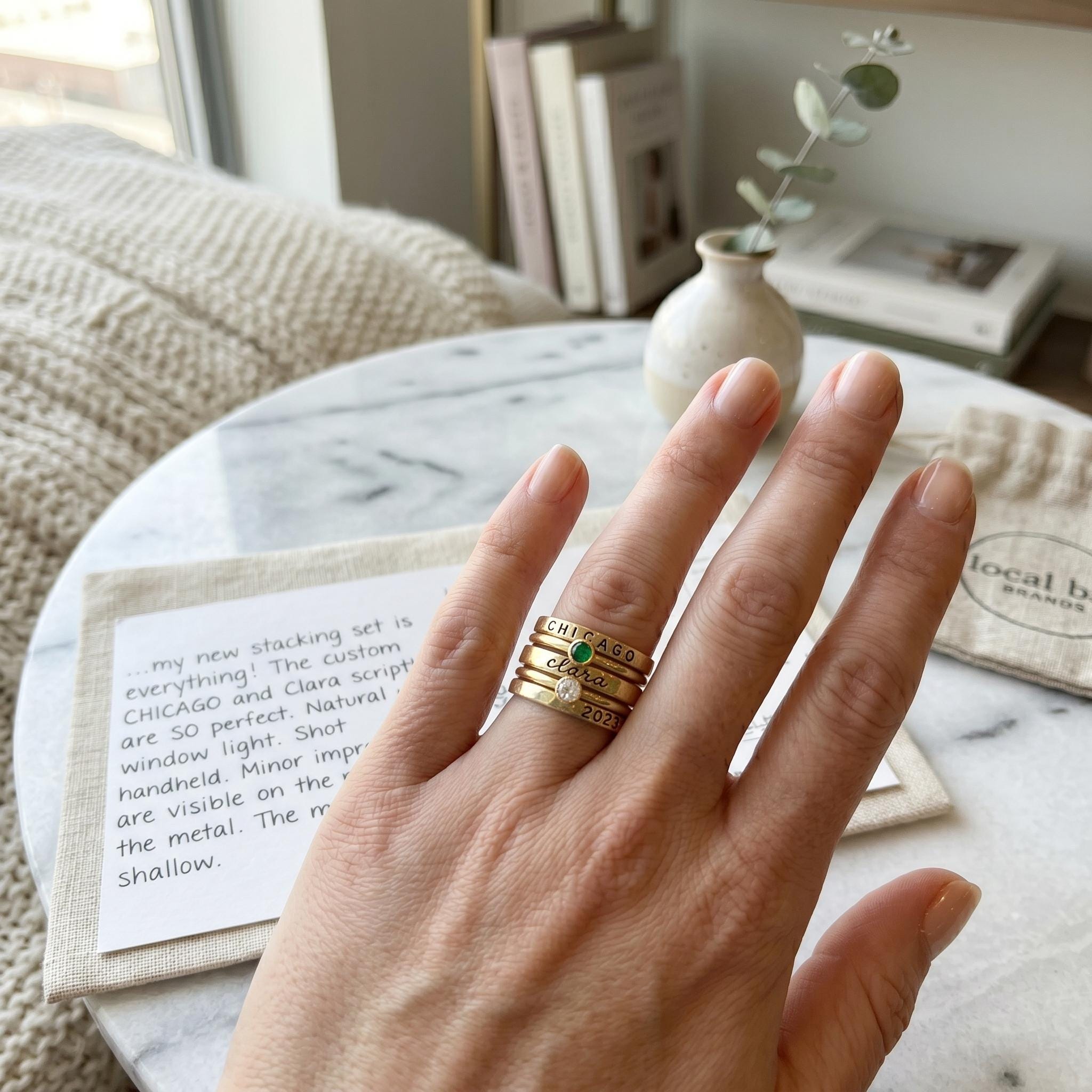 Personalized Name Birthstone Ring Stack | Custom Engraved Ring, Stackable Rings | Family Jewelry, Mothers Day Gift