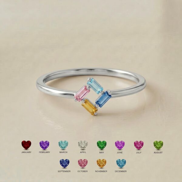 BRS031 geometric baguette multi-birthstone ring