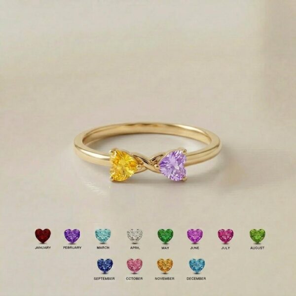 Personalized two-stone bow birthstone ring