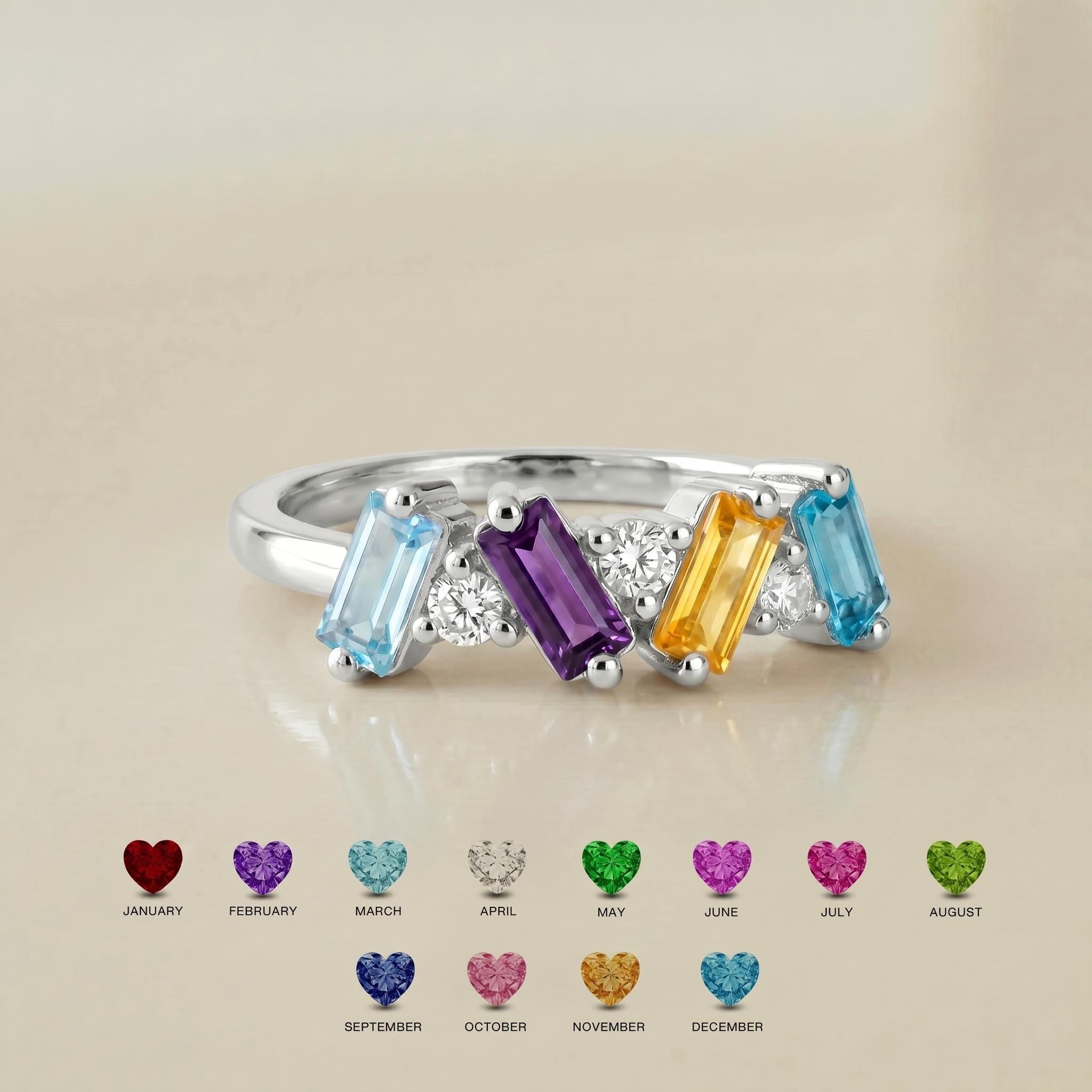 Birthstone Ring for Mother's Day with Custom Color | Personalized Color Birthstone Ring | Meaningful Mother Daughter Jewelry