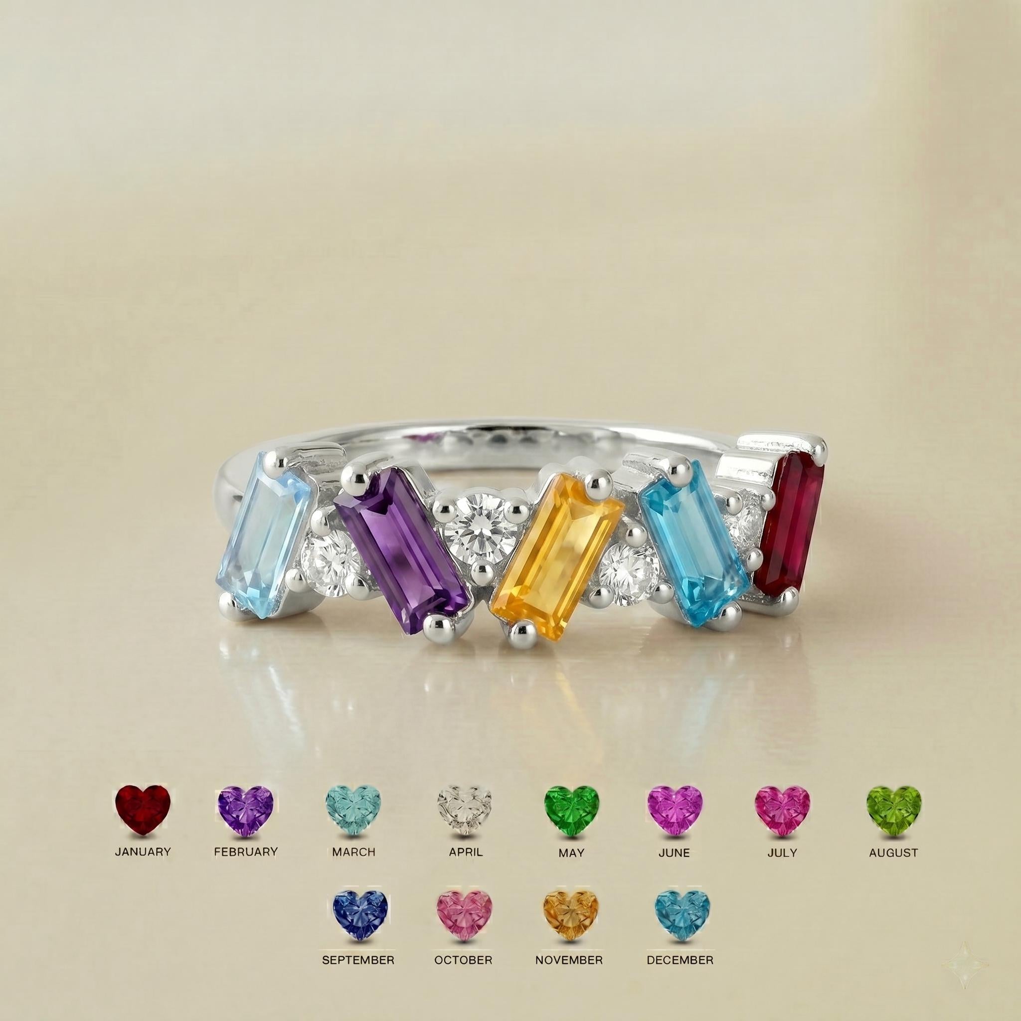 Birthstone Ring for Mother's Day with Custom Color | Personalized Color Birthstone Ring | Meaningful Mother Daughter Jewelry