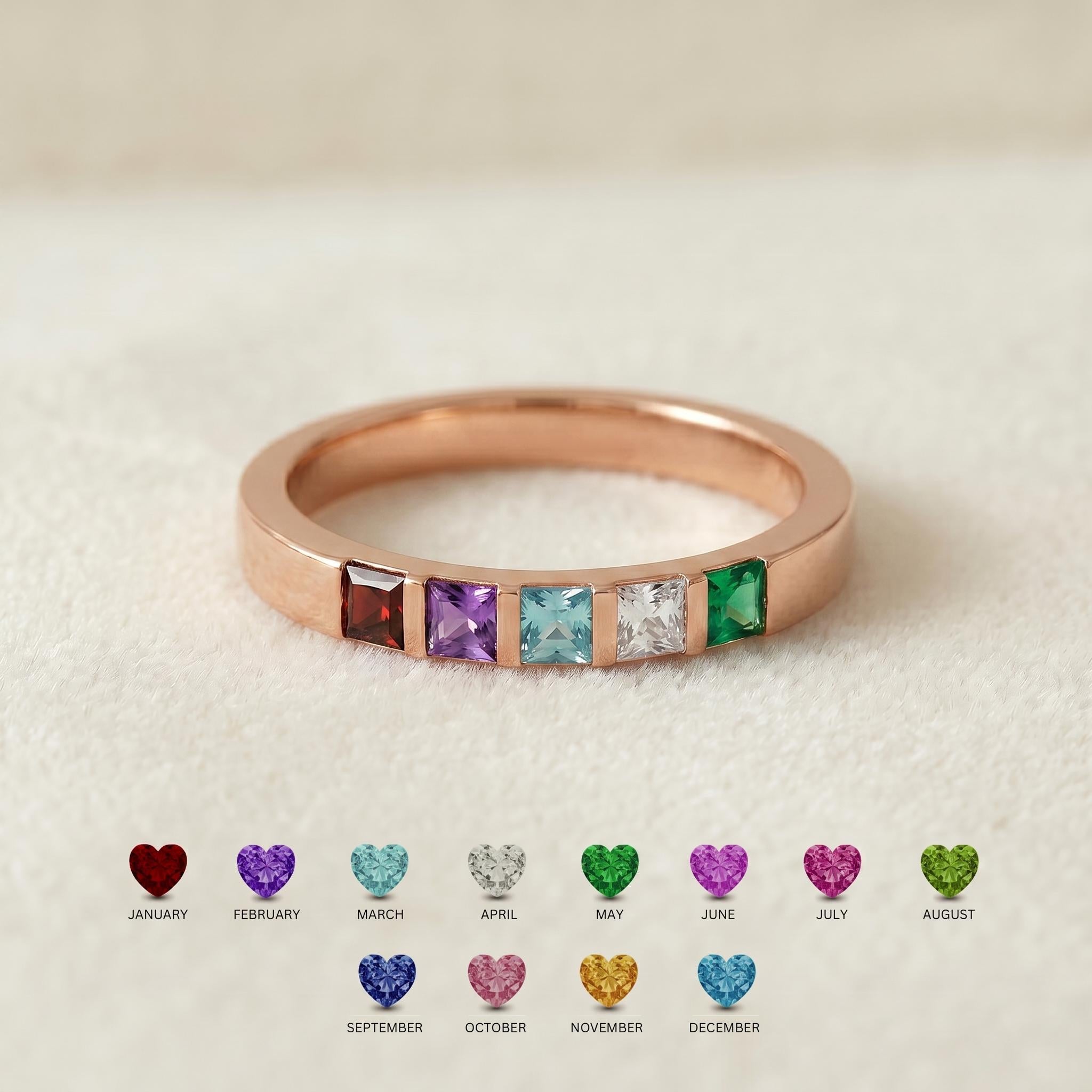 Personalized Birthstone Band Ring with Custom Color | Mothers Day Gift for Mom, Custom Family Ring | Mom and Daughter Jewelry