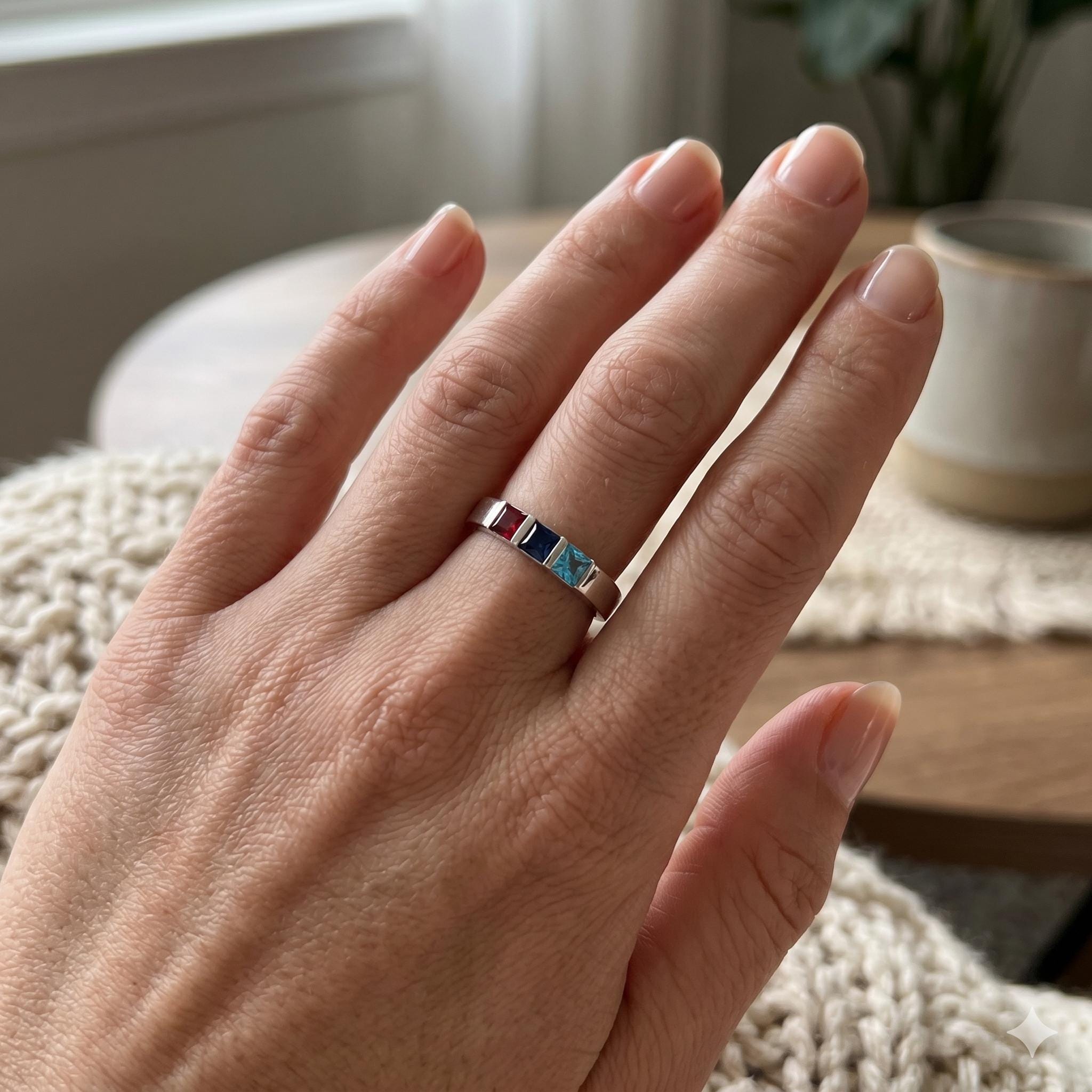 Personalized Birthstone Band Ring with Custom Color | Mothers Day Gift for Mom, Custom Family Ring | Mom and Daughter Jewelry