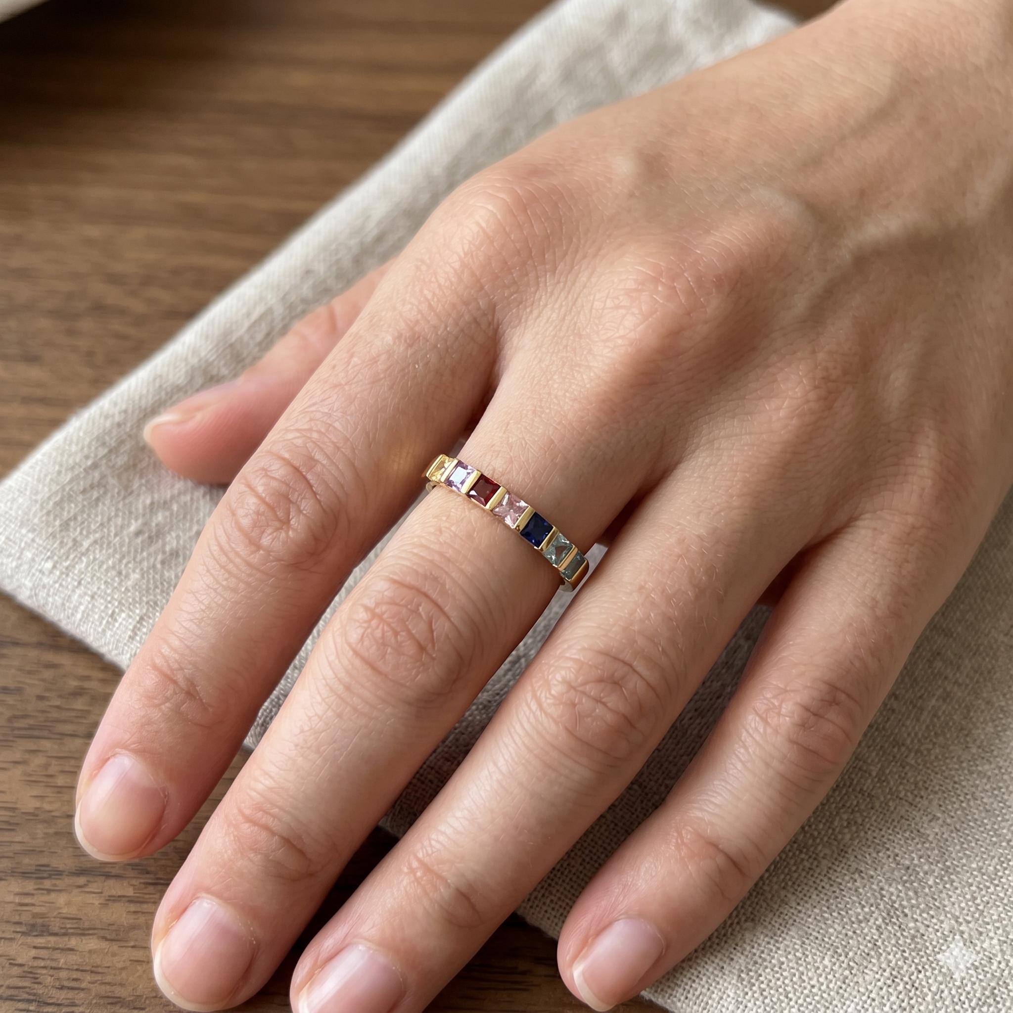 Personalized Birthstone Band Ring with Custom Color | Mothers Day Gift for Mom, Custom Family Ring | Mom and Daughter Jewelry