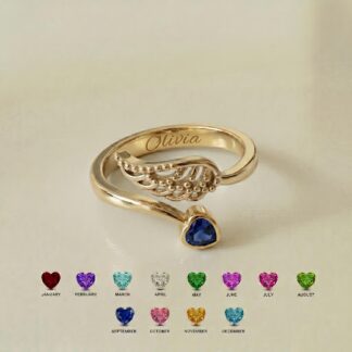 Personalized name and birthstone heart ring