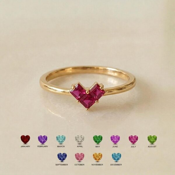 BRS023 clustered heart birthstone ring