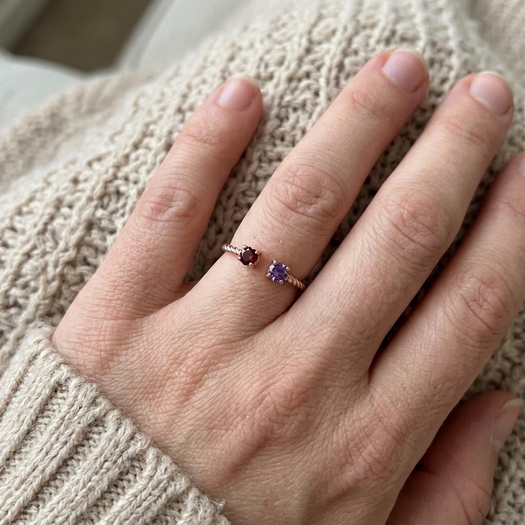 Personalized Two Stone Birthstone Ring | Twisted Band for Mom and Daughter Birthstone Ring | Heartfelt Mother's Day Gift