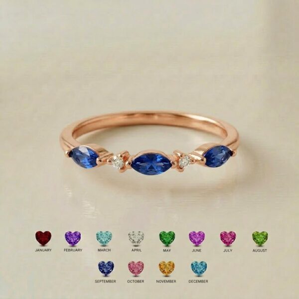 Personalized three-stone marquise birthstone ring