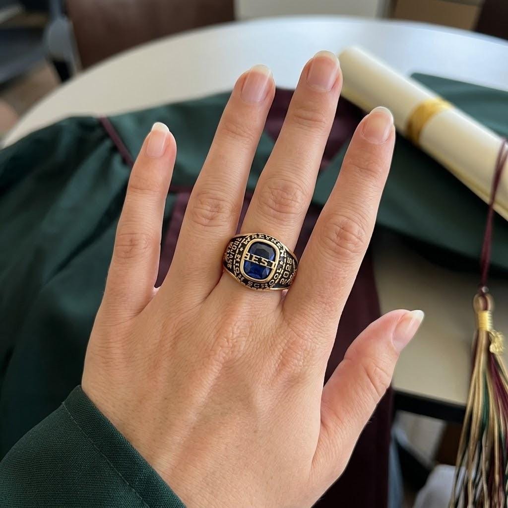 Personalized Senior Class Birthstone Ring | Custom Engraved School Class Birthstone Ring | Bold Vintage Graduation Keepsake |