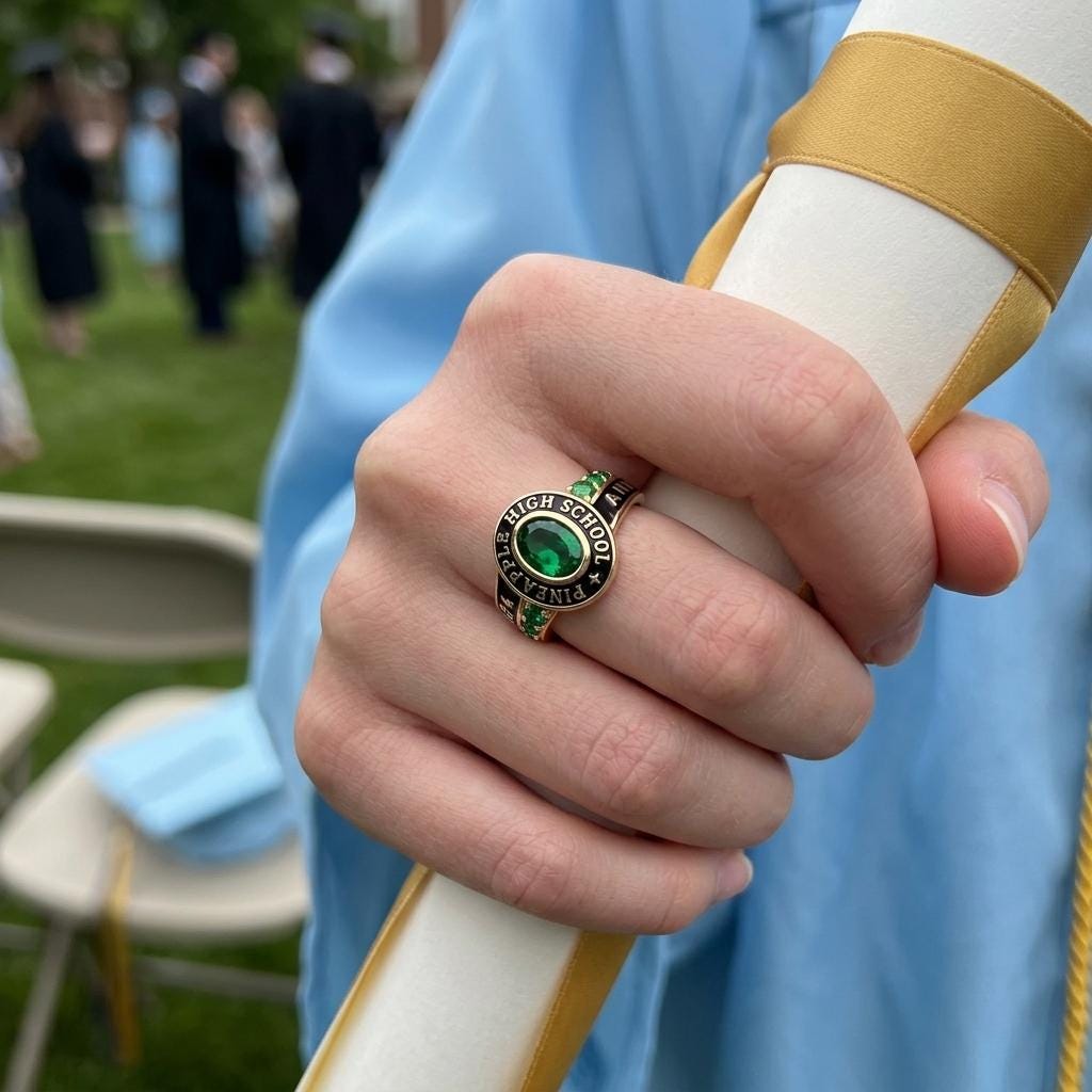 Personalized School Class Graduation Birthstone Ring | Custom Engraved Birthstone Ring For Senior | Elegant Academic Gift | B