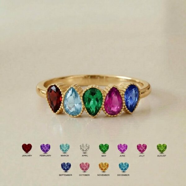 BRS056 pear birthstone family ring