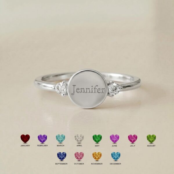 BRS057 name date and birthstone ring