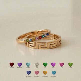 Greek key birthstone ring set design supporting 1–8 personalized stones