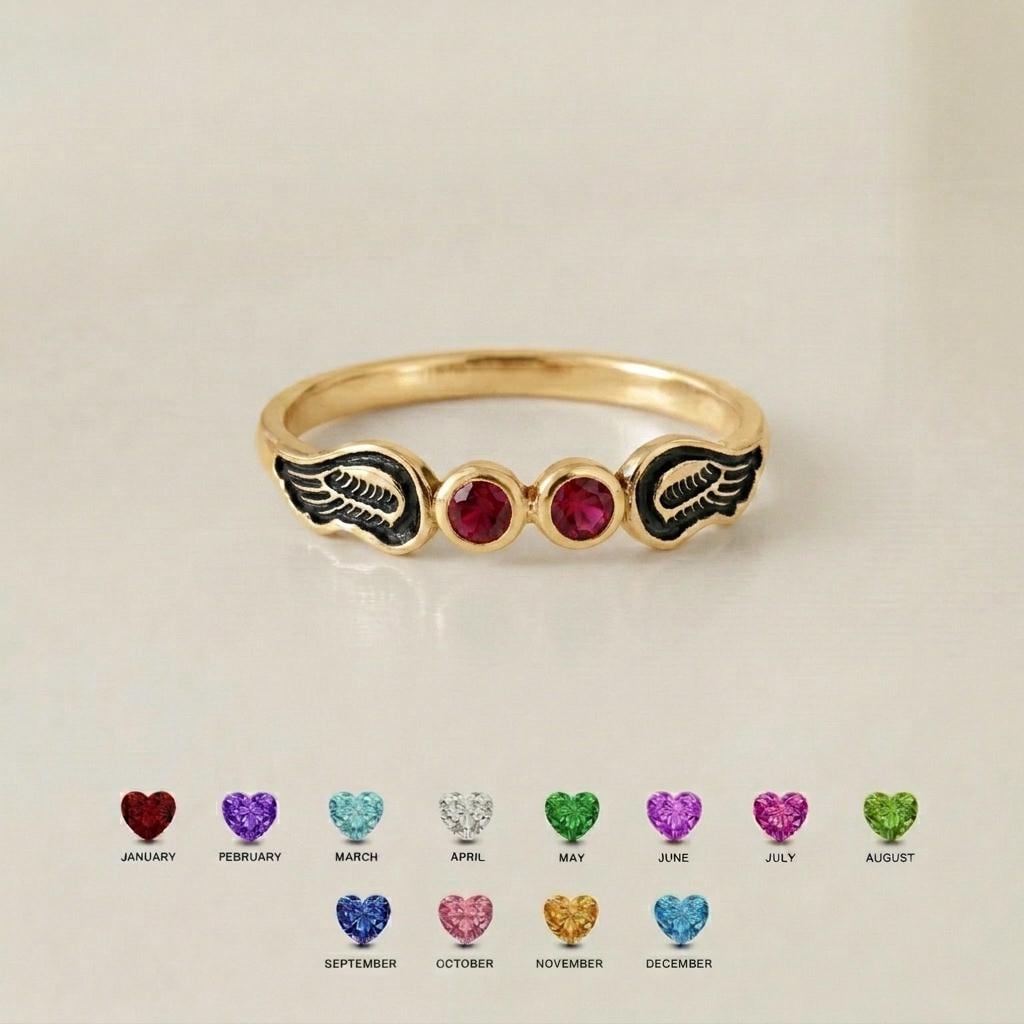 BRS101 two birthstone angel wings ring