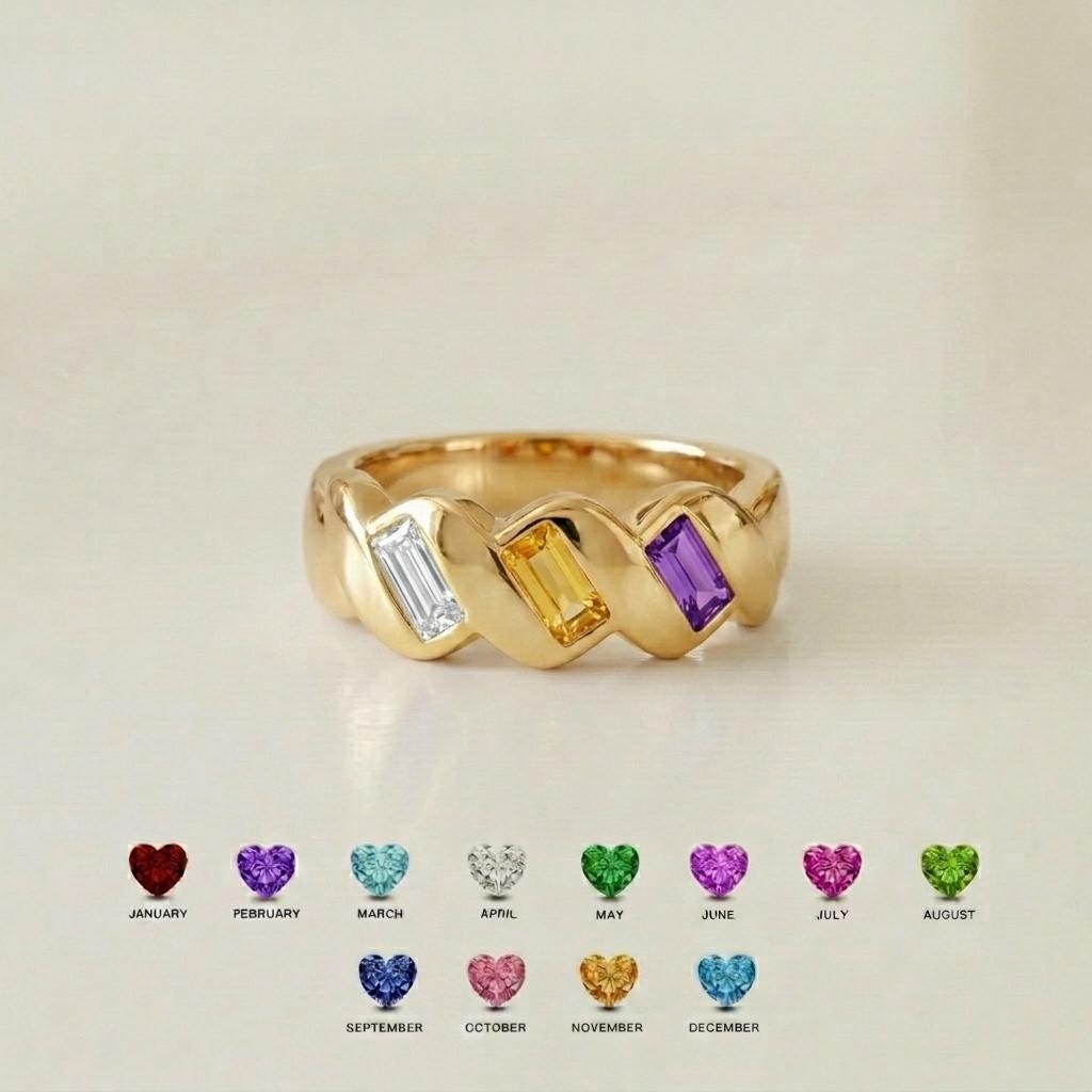 Personalized three-birthstone family band