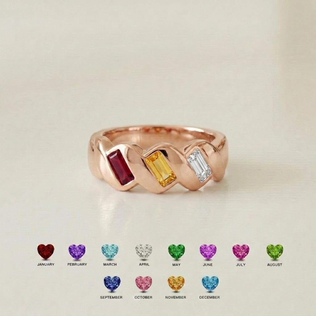 Personalized 3 Birthstone Ring for Mom | Custom Family Birthstone Band Gift | Mothers Day Jewelry for Grandma Mother | BRS107